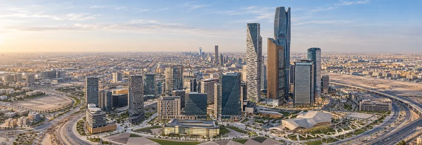 Architectural illustration inspired by Riyadh financial district towers