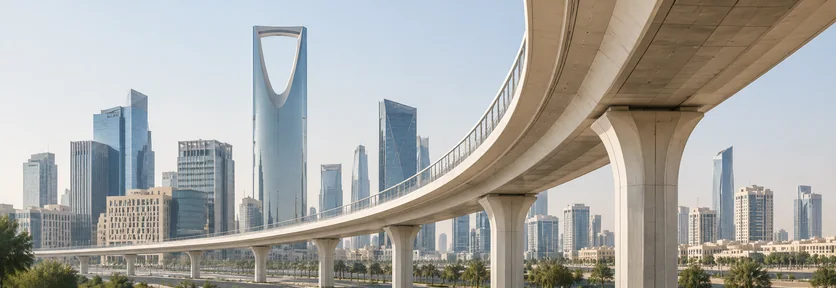 Illustration of urban towers and elevated transport infrastructure